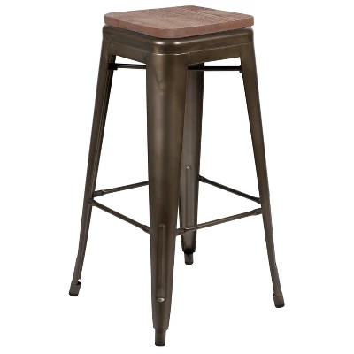 Flash Furniture 30" High Metal Indoor Bar Stool With Wood Seat - Stackable Set Of 4 10 Flash Furniture 30" High Metal Indoor Bar Stool With Wood Seat - Stackable Set Of 4 - Image 10
