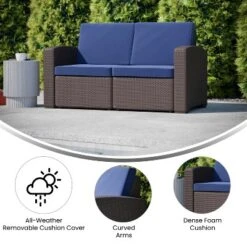 Flash Furniture Seneca Faux Rattan Loveseat with All-Weather Cushions -Flash Furniture Sale Store GUEST 07e1e656 5ab2 436f 8f6d 84ebd6603cad