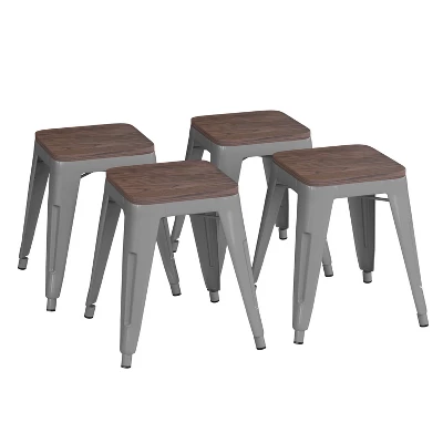 Flash Furniture 18" Backless Table Height Stool With Wooden Seat, Stackable Metal Indoor Dining Stool, Commercial Grade - Set Of 4 9 Flash Furniture 18" Backless Table Height Stool With Wooden Seat, Stackable Metal Indoor Dining Stool, Commercial Grade - Set Of 4 - Image 9
