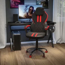Flash Furniture Ergonomic High Back Gaming & Office Chair - Black/Red Diamond Stitch