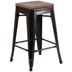 Flash Furniture 24" Backless Metal Counter Stool with Wood Seat -Flash Furniture Sale Store GUEST 0cd46378 71cc 4ed5 95b6 6ae064073f6a