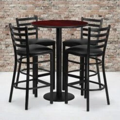 Flash Furniture 30" Round Bar Height Table Set with 4 Metal Ladder Back Barstools
