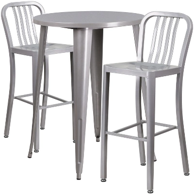 Flash Furniture Commercial Grade 30" Round Metal Bar Table Set with 2 Slat Back Stools 6 Flash Furniture Commercial Grade 30" Round Metal Bar Table Set with 2 Slat Back Stools - Image 6