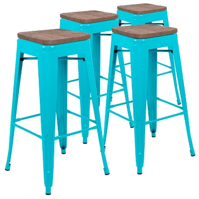 Flash Furniture 30" High Metal Indoor Bar Stool With Wood Seat - Stackable Set Of 4 14 Flash Furniture 30" High Metal Indoor Bar Stool With Wood Seat - Stackable Set Of 4 - Image 14