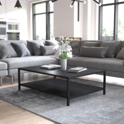 Flash Furniture Brock 2-Tier Outdoor Patio Coffee Table with Storage Shelf