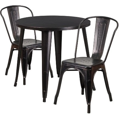 Flash Furniture 30" Round Metal Table & 2 Stackable Cafe Chairs Set 6 Flash Furniture 30" Round Metal Table & 2 Stackable Cafe Chairs Set - Image 6