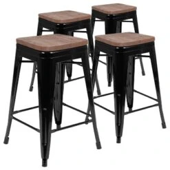Flash Furniture 24-Inch Metal Counter-Height Bar Stools with Elm Wood Seat, Set of 4 -Flash Furniture Sale Store GUEST 1bcd2cb7 c1f7 4e82 ac6e 773f57dd6f57