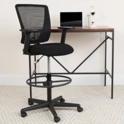 Flash Furniture Ergonomic Mid-Back Mesh Drafting Chair with Adjustable Arms