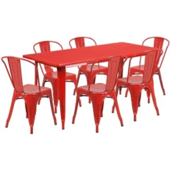 Flash Furniture Commercial Grade 31.5" x 63" Metal Table Set with 6 Stack Chairs -Flash Furniture Sale Store GUEST 205e63bb 494e 4038 b205 a4585c23e684