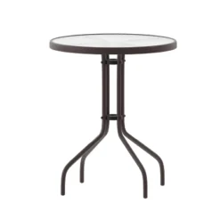 Flash Furniture Lila 23.75" Round Glass Metal Table with 2 Aluminum Slat Stack Chairs -Flash Furniture Sale Store GUEST 221412c5 5965 46a3 96da 1619bf88120a