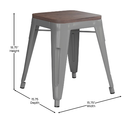 Flash Furniture 18" Backless Table Height Stool With Wooden Seat, Stackable Metal Indoor Dining Stool, Commercial Grade - Set Of 4 4 Flash Furniture 18" Backless Table Height Stool With Wooden Seat, Stackable Metal Indoor Dining Stool, Commercial Grade - Set Of 4 - Image 4