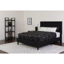 Flash Furniture Roxbury Full Size Upholstered Platform Bed with 10" Pocket Spring Mattress, Black Fabric