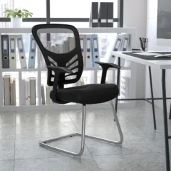 Flash Furniture Black Mesh Side Reception Chair with Chrome Sled Base
