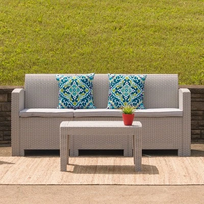 Flash Furniture Contemporary Faux Rattan Outdoor Sofa with All-Weather Cushions 1 Flash Furniture Contemporary Faux Rattan Outdoor Sofa with All-Weather Cushions
