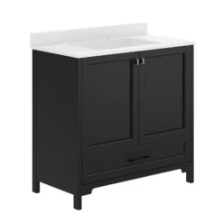 Flash Furniture Haven Bathroom Vanity With Sink, Storage Cabinet With Soft Close Doors And Bottom Drawer, Carrara Marble Finish Countertop