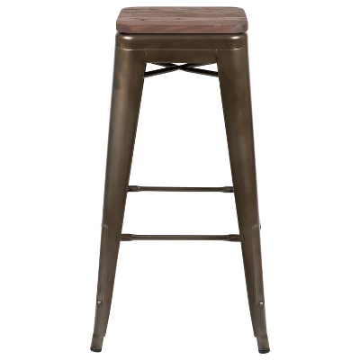 Flash Furniture 30" High Metal Indoor Bar Stool With Wood Seat - Stackable Set Of 4 9 Flash Furniture 30" High Metal Indoor Bar Stool With Wood Seat - Stackable Set Of 4 - Image 9