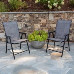 Flash Furniture Set of 2 Black Outdoor Folding Patio Sling Chairs