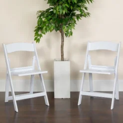 Flash Furniture HERCULES Series 1000 Lb. Capacity White Resin Folding Chair - 2 Pack
