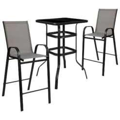 Flash Furniture Outdoor Dining Set - 3-Piece Glass Bar Table and 2-Person Sling Stool Bistro Set -Flash Furniture Sale Store GUEST 3033c75d 34b7 4689 94a7 e96e0d7887d6