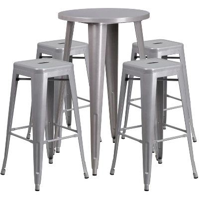 Flash Furniture 24" Round Metal Indoor-Outdoor Bar Table Set with 4 Backless Stools 6 Flash Furniture 24" Round Metal Indoor-Outdoor Bar Table Set with 4 Backless Stools - Image 6