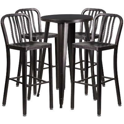 Flash Furniture Commercial Grade 24" Round Metal Bar Table & 4 Stools Set 5 Flash Furniture Commercial Grade 24" Round Metal Bar Table & 4 Stools Set - Image 5