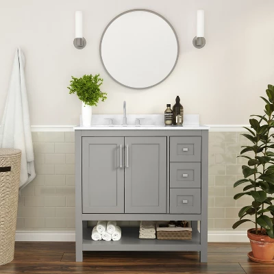 Flash Furniture Vega Bathroom Vanity with Sink and Carrara Marble Countertop 1 Flash Furniture Vega Bathroom Vanity with Sink and Carrara Marble Countertop