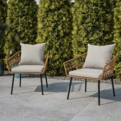 Flash Furniture Evin Set of 2 Boho Indoor/Outdoor Rope Rattan Patio Chairs