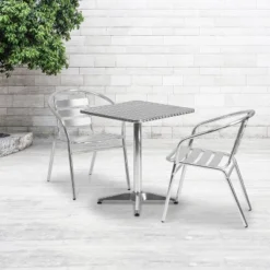 Flash Furniture Lila 23.5" Square Aluminum Indoor-Outdoor Table Set with 2 Slat Back Chairs