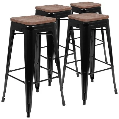 Flash Furniture 30" High Metal Indoor Bar Stool With Wood Seat - Stackable Set Of 4 13 Flash Furniture 30" High Metal Indoor Bar Stool With Wood Seat - Stackable Set Of 4 - Image 13