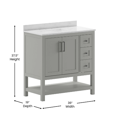 Flash Furniture Vega Bathroom Vanity with Sink and Carrara Marble Countertop 7 Flash Furniture Vega Bathroom Vanity with Sink and Carrara Marble Countertop - Image 7