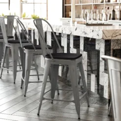 Flash Furniture Lincoln 24'' Counter Stool with Poly Resin Wood Seat