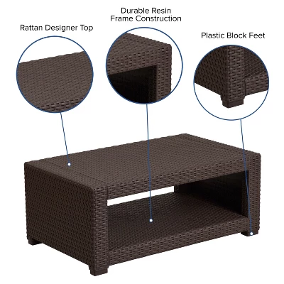 Flash Furniture Seneca Chocolate Brown Faux Rattan Coffee Table 2 Flash Furniture Seneca Chocolate Brown Faux Rattan Coffee Table - Image 2