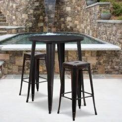 Flash Furniture Commercial Grade 30" Round Metal Indoor-Outdoor Bar Table Set with 2 Stools