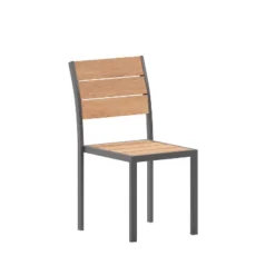Flash Furniture Finch Commercial Stackable Patio Chair with Faux Teak Slats -Flash Furniture Sale Store GUEST 42884449 e423 42e5 8385 7d4bf393c4fb