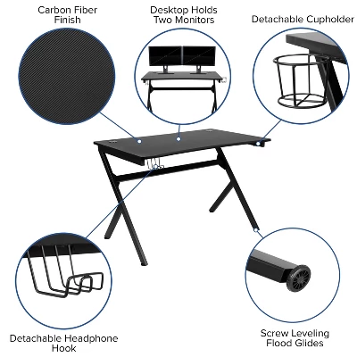 Flash Furniture 45.25" x 29" Gaming Desk with Carbon Fiber Top & Headphone Hook 6 Flash Furniture 45.25" x 29" Gaming Desk with Carbon Fiber Top & Headphone Hook - Image 6