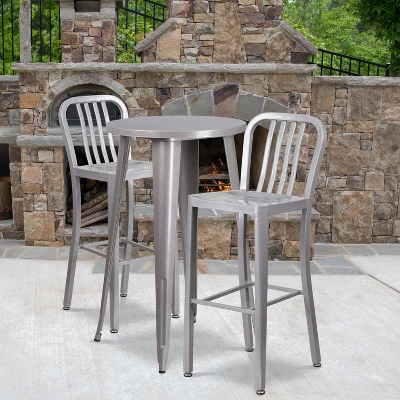 Flash Furniture 24" Round Metal Indoor-Outdoor Bar Table Set with 2 Stools 1 Flash Furniture 24" Round Metal Indoor-Outdoor Bar Table Set with 2 Stools