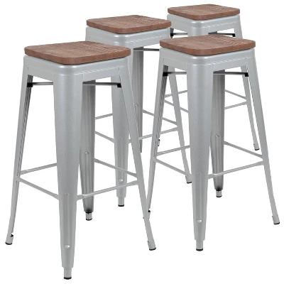Flash Furniture 30" High Metal Indoor Bar Stool With Wood Seat - Stackable Set Of 4 12 Flash Furniture 30" High Metal Indoor Bar Stool With Wood Seat - Stackable Set Of 4 - Image 12
