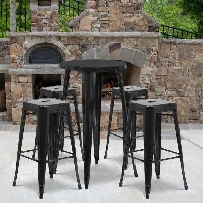 Flash Furniture 24" Round Metal Indoor-Outdoor Bar Table Set with 4 Backless Stools 1 Flash Furniture 24" Round Metal Indoor-Outdoor Bar Table Set with 4 Backless Stools