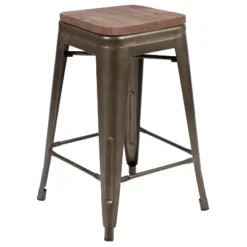 Flash Furniture 24-Inch Metal Counter-Height Bar Stools with Elm Wood Seat, Set of 4 -Flash Furniture Sale Store GUEST 47983167 9064 4eac 98f0 fd93b190ac43