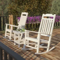 Flash Furniture Winston All-Weather Rocking Chair Set of 2 with Accent Table