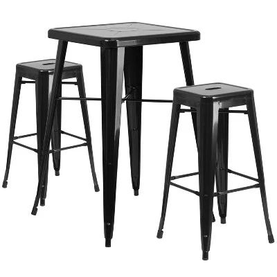 Flash Furniture Commercial Grade 23.75" Square Metal Indoor-Outdoor Bar Table Set with 2 Backless Stools 12 Flash Furniture Commercial Grade 23.75" Square Metal Indoor-Outdoor Bar Table Set with 2 Backless Stools - Image 12