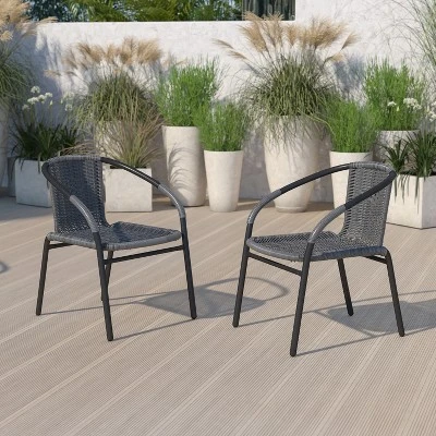 Flash Furniture 2 Pack Rattan Indoor-Outdoor Restaurant Stack Chair 1 Flash Furniture 2 Pack Rattan Indoor-Outdoor Restaurant Stack Chair