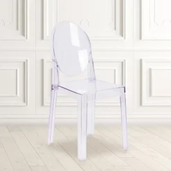 Flash Furniture Transparent Ghost Chair with Oval Back in Crystal Finish