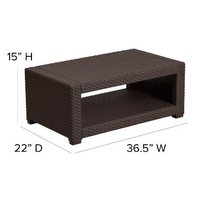 Flash Furniture Seneca Chocolate Brown Faux Rattan Coffee Table 3 Flash Furniture Seneca Chocolate Brown Faux Rattan Coffee Table - Image 3