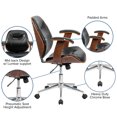 Flash Furniture Tansia Mid-Back LeatherSoft Executive Ergonomic Wood Swivel Office Chair 2 Flash Furniture Tansia Mid-Back LeatherSoft Executive Ergonomic Wood Swivel Office Chair - Image 2