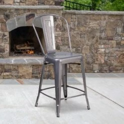 Flash Furniture 24" Industrial Clear Coated Indoor Counter Stool with Back