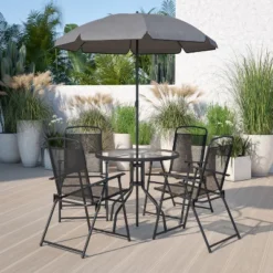 Flash Furniture Nantucket 6-Piece Patio Garden Set with Table, Chairs, and Umbrella