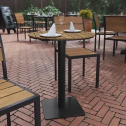 Flash Furniture Finch 24" Commercial Round Table with Faux Teak Slats