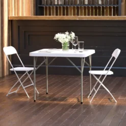 Flash Furniture Elon 2.85-Foot Square Granite White Plastic Folding Table (Set of 5)