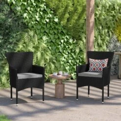 Flash Furniture Maxim Modern Wicker Patio Armchairs with Cushions, Set of 2